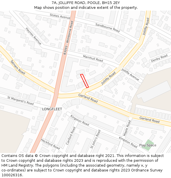 7A, JOLLIFFE ROAD, POOLE, BH15 2EY: Location map and indicative extent of plot