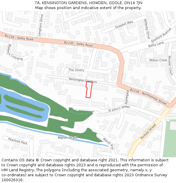 7A, KENSINGTON GARDENS, HOWDEN, GOOLE, DN14 7JN: Location map and indicative extent of plot