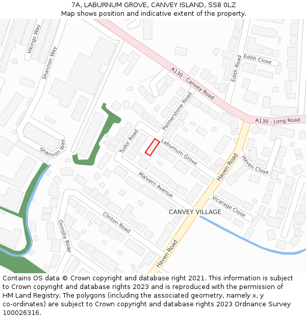 7A, LABURNUM GROVE, CANVEY ISLAND, SS8 0LZ: Location map and indicative extent of plot