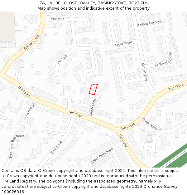 7A, LAUREL CLOSE, OAKLEY, BASINGSTOKE, RG23 7LN: Location map and indicative extent of plot