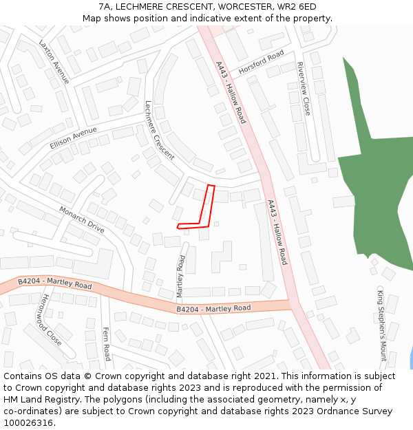 7A, LECHMERE CRESCENT, WORCESTER, WR2 6ED: Location map and indicative extent of plot