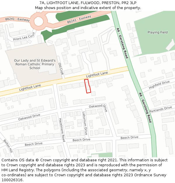 7A, LIGHTFOOT LANE, FULWOOD, PRESTON, PR2 3LP: Location map and indicative extent of plot