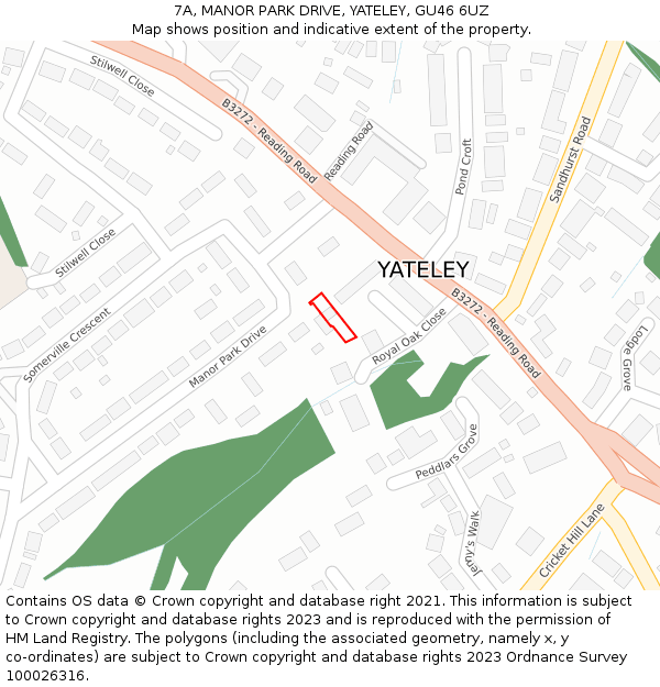 7A, MANOR PARK DRIVE, YATELEY, GU46 6UZ: Location map and indicative extent of plot