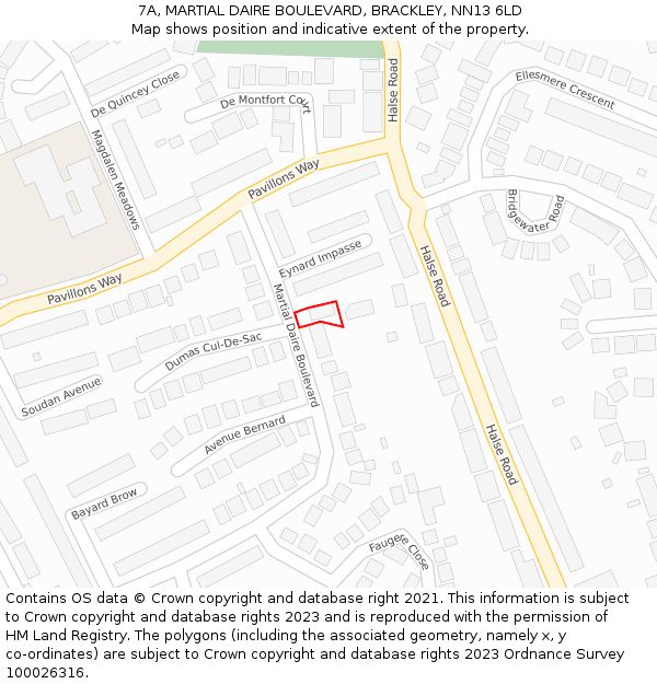 7A, MARTIAL DAIRE BOULEVARD, BRACKLEY, NN13 6LD: Location map and indicative extent of plot