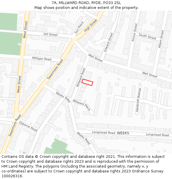 7A, MILLWARD ROAD, RYDE, PO33 2SL: Location map and indicative extent of plot