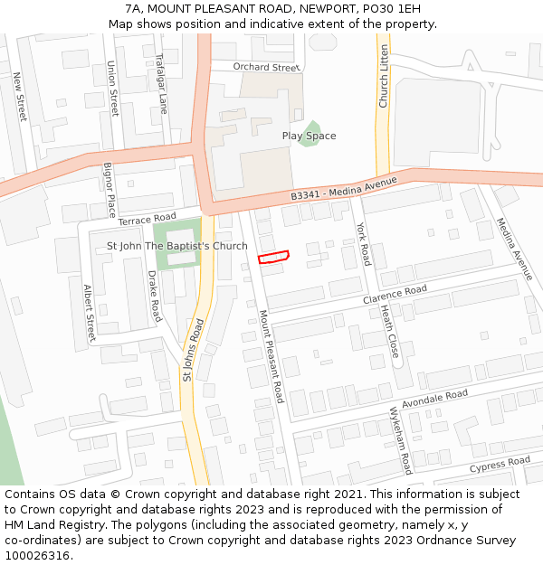 7A, MOUNT PLEASANT ROAD, NEWPORT, PO30 1EH: Location map and indicative extent of plot