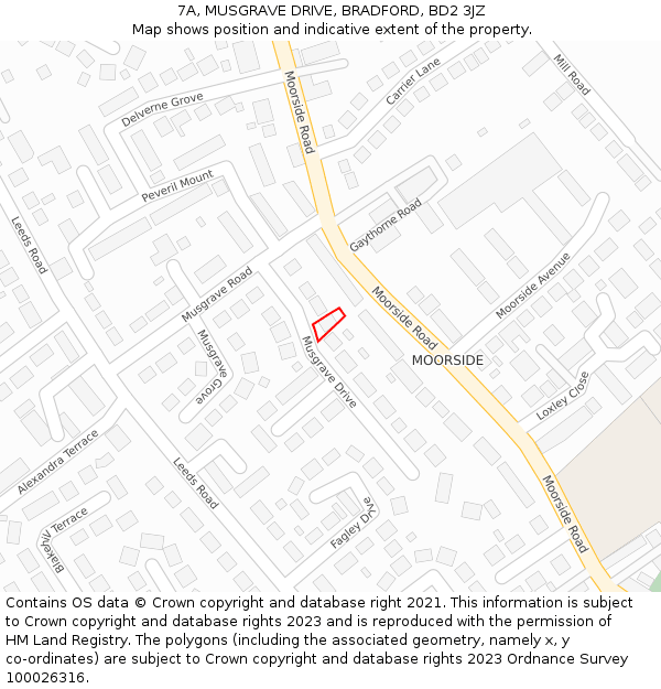 7A, MUSGRAVE DRIVE, BRADFORD, BD2 3JZ: Location map and indicative extent of plot