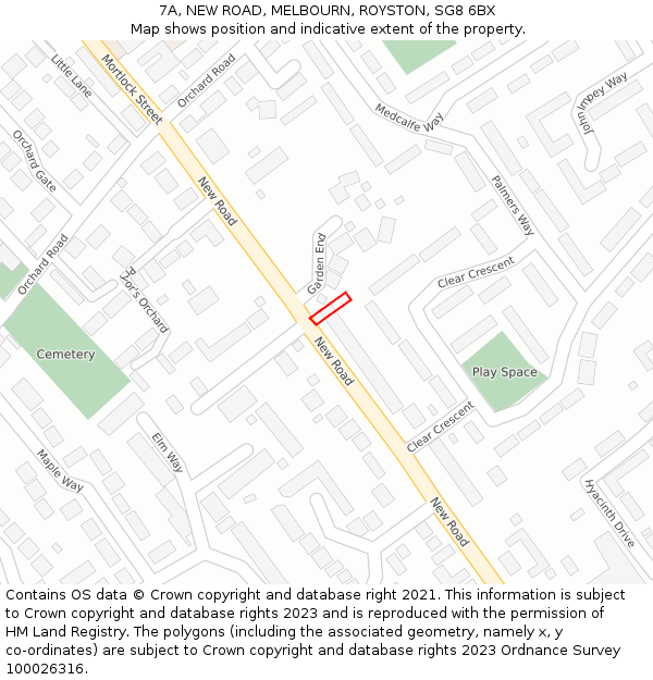 7A, NEW ROAD, MELBOURN, ROYSTON, SG8 6BX: Location map and indicative extent of plot