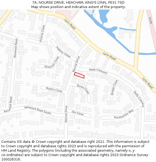 7A, NOURSE DRIVE, HEACHAM, KING'S LYNN, PE31 7SD: Location map and indicative extent of plot