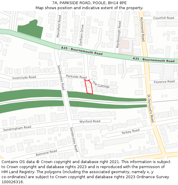 7A, PARKSIDE ROAD, POOLE, BH14 8PE: Location map and indicative extent of plot