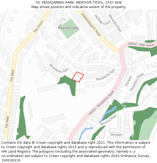 7A, PENYDARREN PARK, MERTHYR TYDFIL, CF47 8YW: Location map and indicative extent of plot