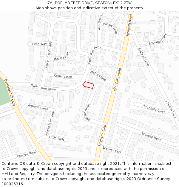 7A, POPLAR TREE DRIVE, SEATON, EX12 2TW: Location map and indicative extent of plot