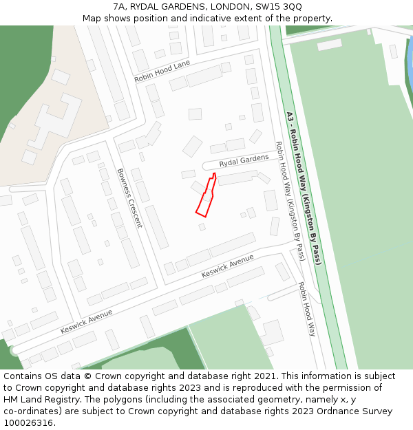 7A, RYDAL GARDENS, LONDON, SW15 3QQ: Location map and indicative extent of plot