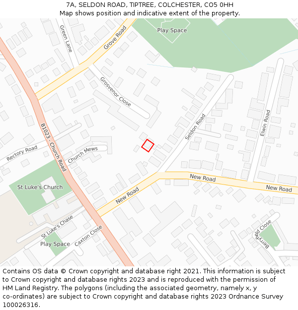 7A, SELDON ROAD, TIPTREE, COLCHESTER, CO5 0HH: Location map and indicative extent of plot