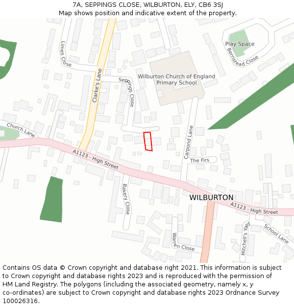 7A, SEPPINGS CLOSE, WILBURTON, ELY, CB6 3SJ: Location map and indicative extent of plot