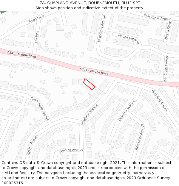 7A, SHAPLAND AVENUE, BOURNEMOUTH, BH11 9PT: Location map and indicative extent of plot