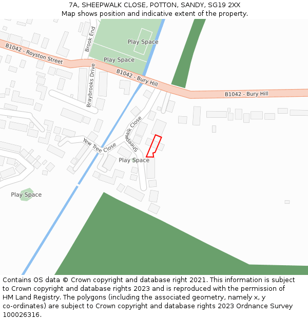 7A, SHEEPWALK CLOSE, POTTON, SANDY, SG19 2XX: Location map and indicative extent of plot