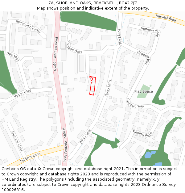 7A, SHORLAND OAKS, BRACKNELL, RG42 2JZ: Location map and indicative extent of plot