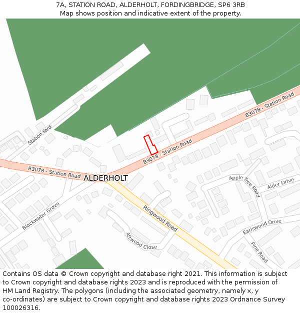 7A, STATION ROAD, ALDERHOLT, FORDINGBRIDGE, SP6 3RB: Location map and indicative extent of plot