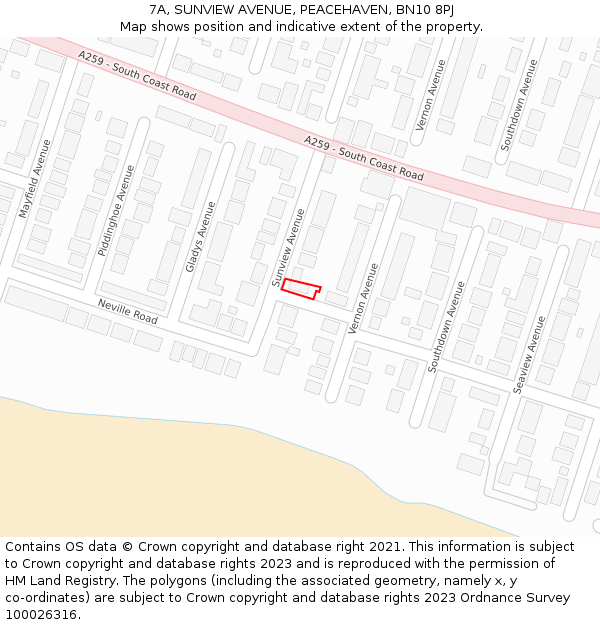 7A, SUNVIEW AVENUE, PEACEHAVEN, BN10 8PJ: Location map and indicative extent of plot