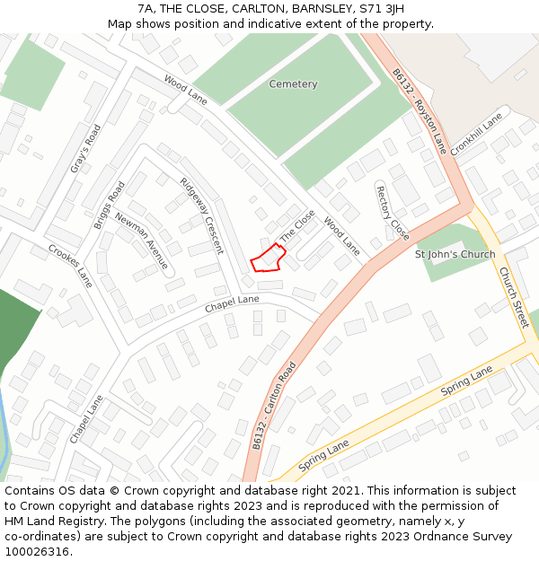 7A, THE CLOSE, CARLTON, BARNSLEY, S71 3JH: Location map and indicative extent of plot