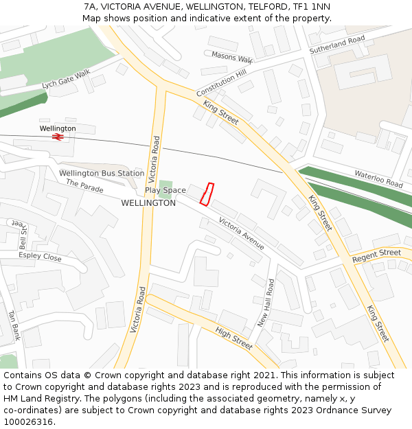 7A, VICTORIA AVENUE, WELLINGTON, TELFORD, TF1 1NN: Location map and indicative extent of plot