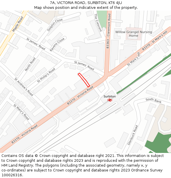 7A, VICTORIA ROAD, SURBITON, KT6 4JU: Location map and indicative extent of plot