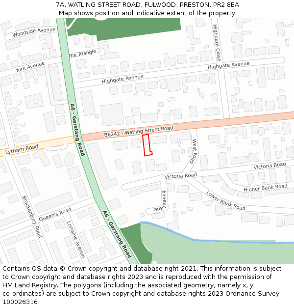 7A, WATLING STREET ROAD, FULWOOD, PRESTON, PR2 8EA: Location map and indicative extent of plot