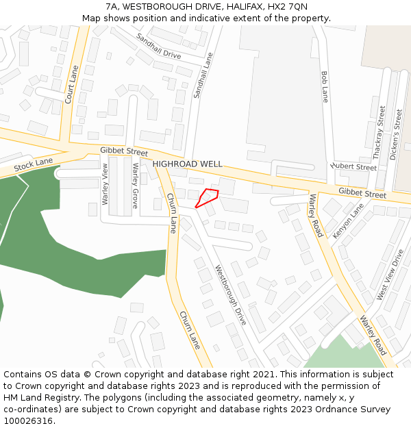 7A, WESTBOROUGH DRIVE, HALIFAX, HX2 7QN: Location map and indicative extent of plot