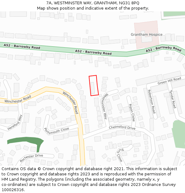 7A, WESTMINSTER WAY, GRANTHAM, NG31 8PQ: Location map and indicative extent of plot