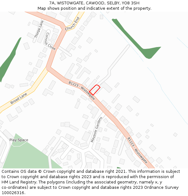 7A, WISTOWGATE, CAWOOD, SELBY, YO8 3SH: Location map and indicative extent of plot