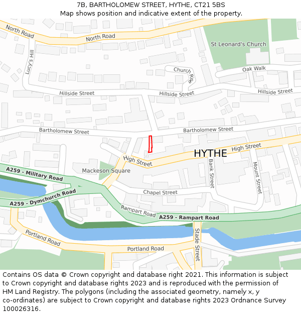 7B, BARTHOLOMEW STREET, HYTHE, CT21 5BS: Location map and indicative extent of plot