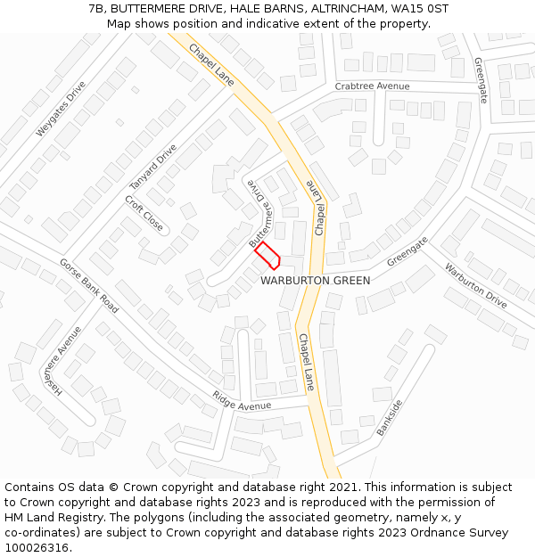 7B, BUTTERMERE DRIVE, HALE BARNS, ALTRINCHAM, WA15 0ST: Location map and indicative extent of plot