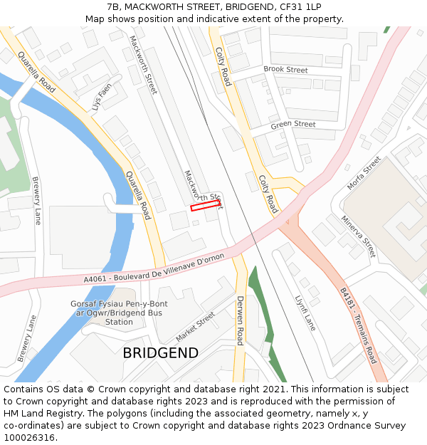 7B, MACKWORTH STREET, BRIDGEND, CF31 1LP: Location map and indicative extent of plot