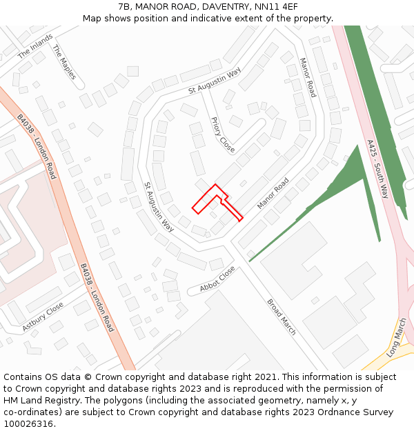 7B, MANOR ROAD, DAVENTRY, NN11 4EF: Location map and indicative extent of plot