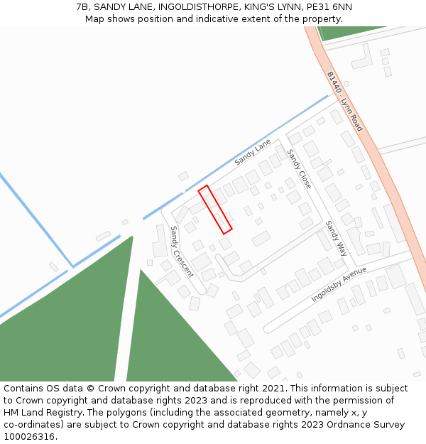 7B, SANDY LANE, INGOLDISTHORPE, KING'S LYNN, PE31 6NN: Location map and indicative extent of plot