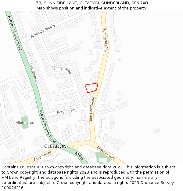 7B, SUNNISIDE LANE, CLEADON, SUNDERLAND, SR6 7XB: Location map and indicative extent of plot