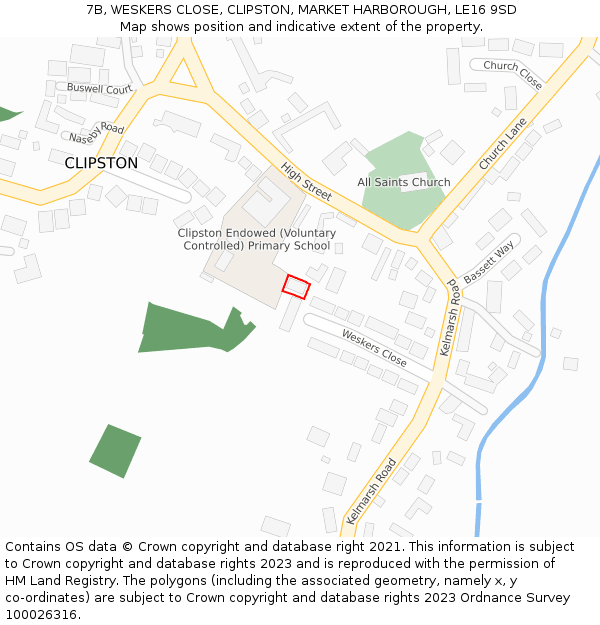 7B, WESKERS CLOSE, CLIPSTON, MARKET HARBOROUGH, LE16 9SD: Location map and indicative extent of plot