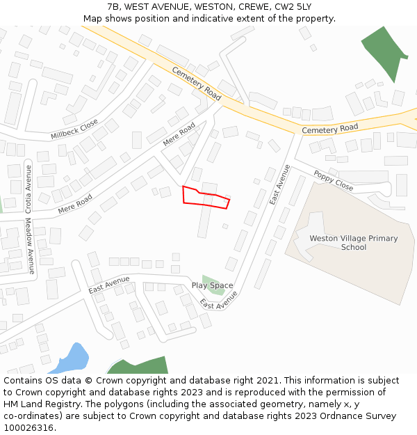 7B, WEST AVENUE, WESTON, CREWE, CW2 5LY: Location map and indicative extent of plot