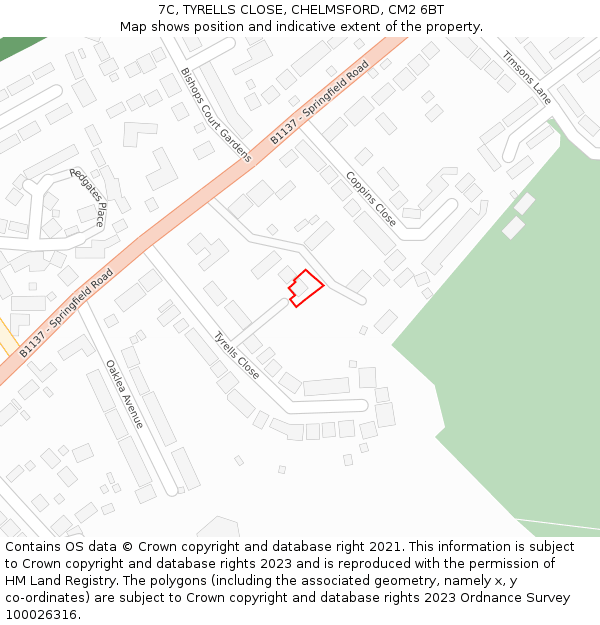 7C, TYRELLS CLOSE, CHELMSFORD, CM2 6BT: Location map and indicative extent of plot