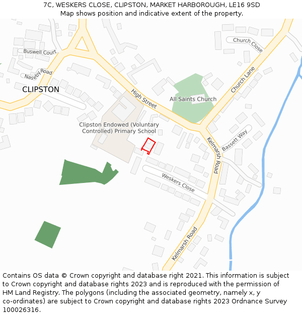 7C, WESKERS CLOSE, CLIPSTON, MARKET HARBOROUGH, LE16 9SD: Location map and indicative extent of plot