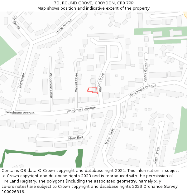 7D, ROUND GROVE, CROYDON, CR0 7PP: Location map and indicative extent of plot