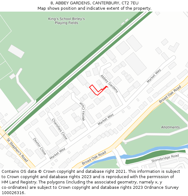 8, ABBEY GARDENS, CANTERBURY, CT2 7EU: Location map and indicative extent of plot