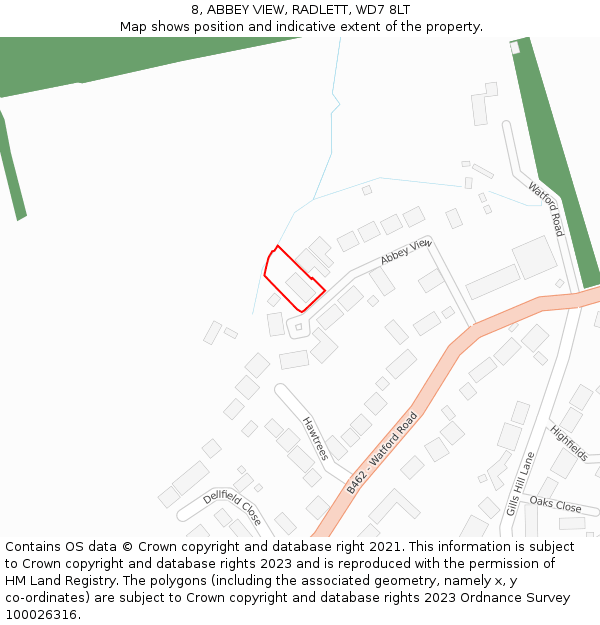 8, ABBEY VIEW, RADLETT, WD7 8LT: Location map and indicative extent of plot