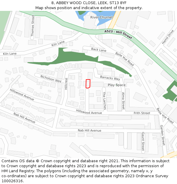 8, ABBEY WOOD CLOSE, LEEK, ST13 8YF: Location map and indicative extent of plot