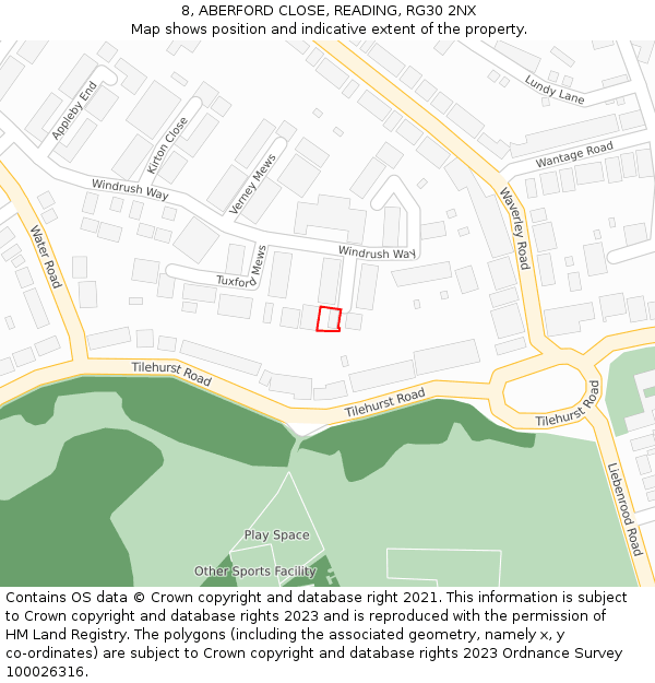 8, ABERFORD CLOSE, READING, RG30 2NX: Location map and indicative extent of plot