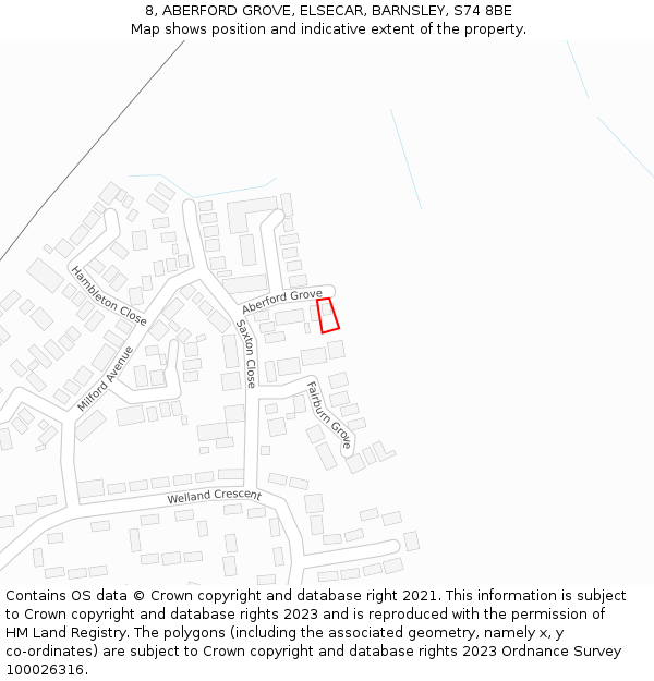 8, ABERFORD GROVE, ELSECAR, BARNSLEY, S74 8BE: Location map and indicative extent of plot