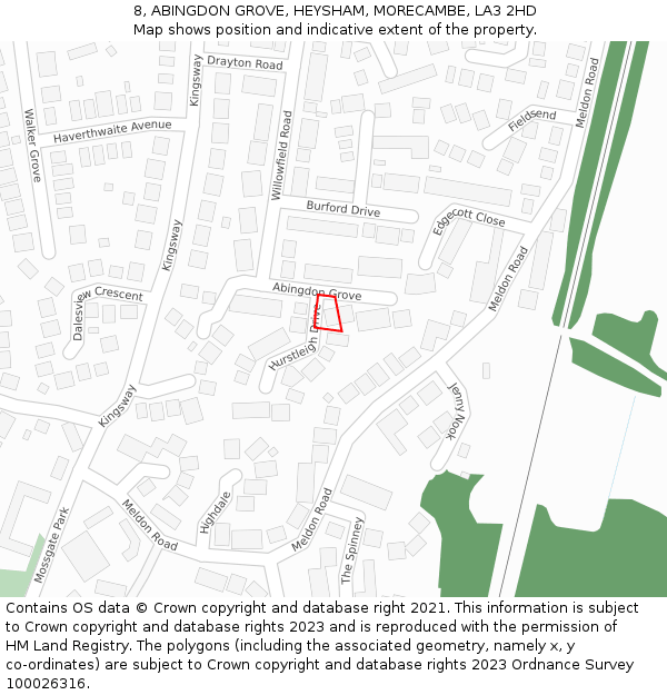 8, ABINGDON GROVE, HEYSHAM, MORECAMBE, LA3 2HD: Location map and indicative extent of plot