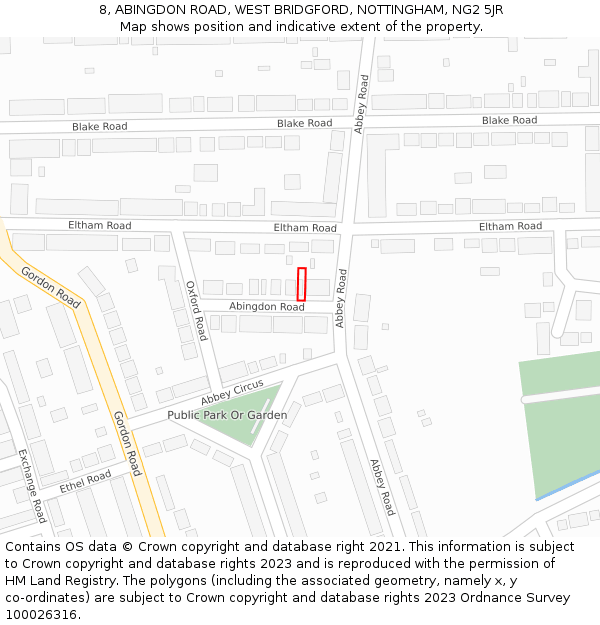 8, ABINGDON ROAD, WEST BRIDGFORD, NOTTINGHAM, NG2 5JR: Location map and indicative extent of plot