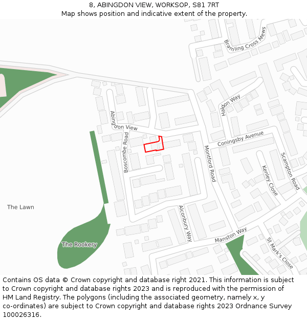 8, ABINGDON VIEW, WORKSOP, S81 7RT: Location map and indicative extent of plot